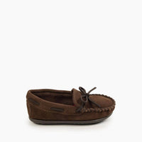 MINNETONKA Boy's Sporty Moccasin Shoes in chocolate - kids' shoe - detail view