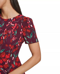 CALVIN KLEIN Floral Short-sleeve Sheath Dress in burgundy - women's dress - view 4