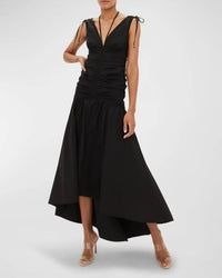 Veronica Beard - Perrin V-neck Sleeveless Ruched Midi Dress