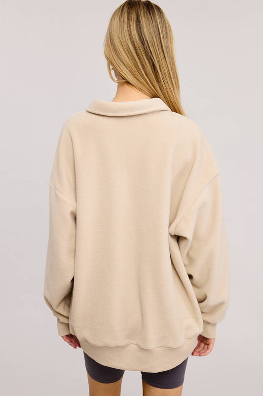 Mimosa - Teddy Velour Buttoned Collar Pullover Knit Sweater