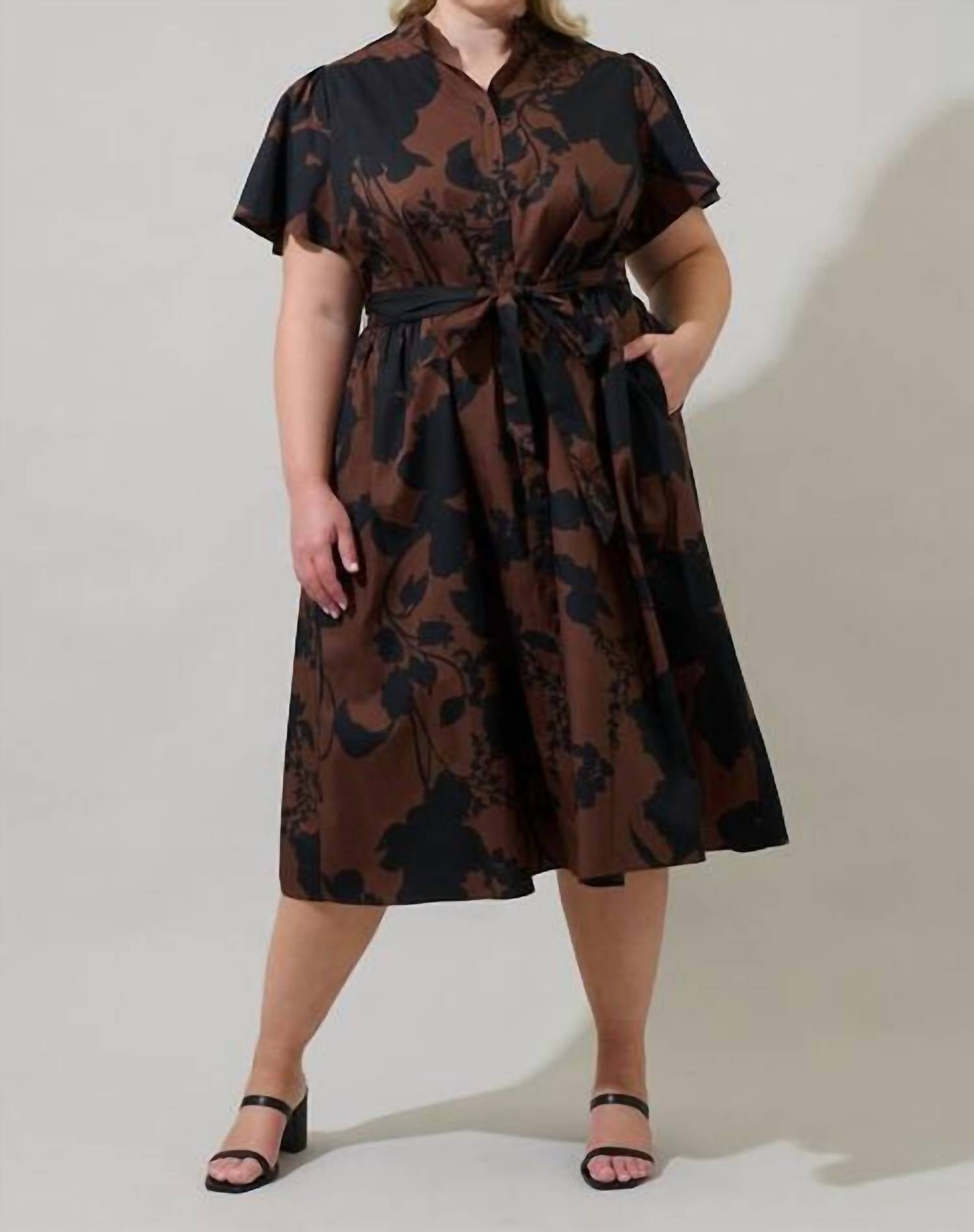 SUGARLIPS Somerton Floral Midi Dress in brown - women's dress