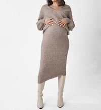 Angel Maternity Maternity Crossover Knit Top in taupe - women's blouse