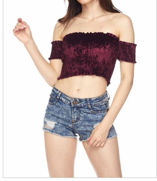 Velvet Off the Shoulder Crop Top