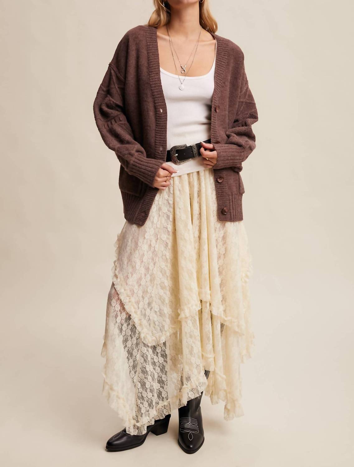 Listicle - Textured Knit Button-Front Cardigan