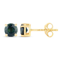 Diana M Jewels Women's Round Natural Blue Sapphire Stud Earrings (1.30 Ct) - Petite in 14k yellow gold - women's jewelry - detail view