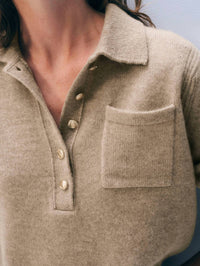 White + Warren Cashmere Gold Button Polo in warm camel - women's shirt - alternate view