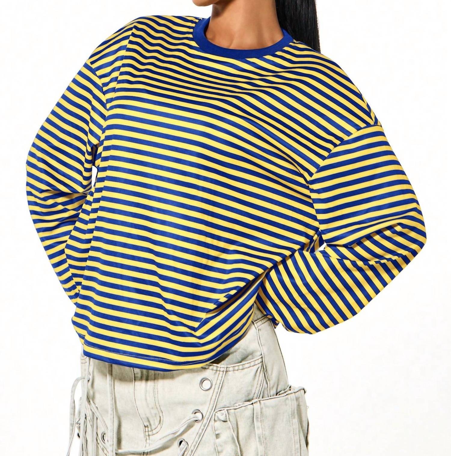 MOD REF The Jessie Top in blue yellow - women's long sleeve top