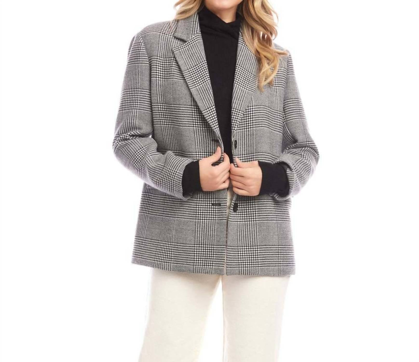 Karen Kane Houndstooth Blazer in black with off white - women's jacket