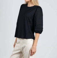 Elliott Lauren - Balloon Sleeve Knit Woven Combo Top
