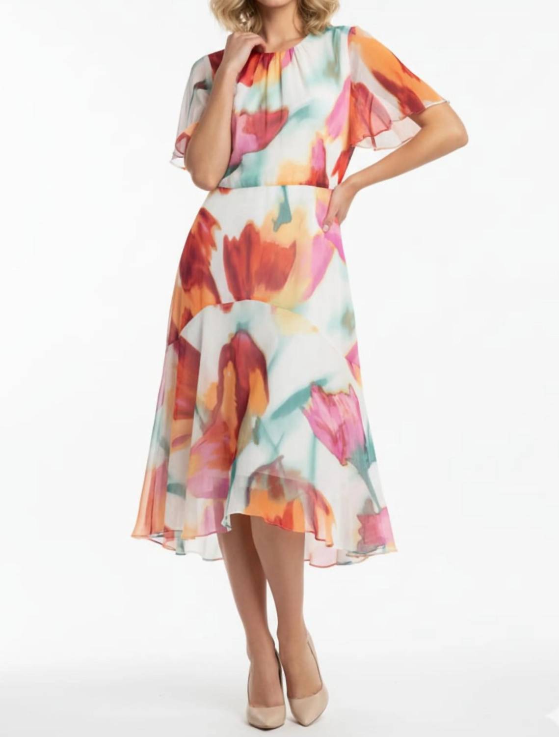 Maggy London - Floral Chiffon Midi Dress