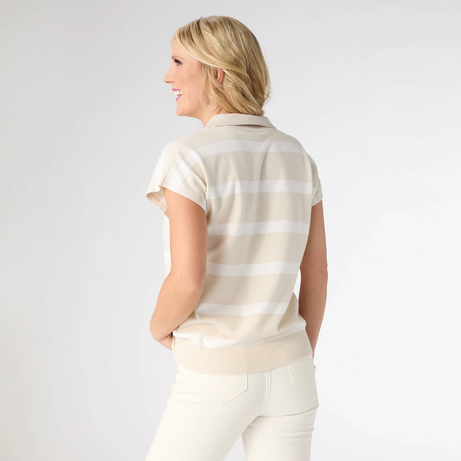 Coco + Carmen - Women's Lightweight Heavenly Luxe V Neck Stripe Top
