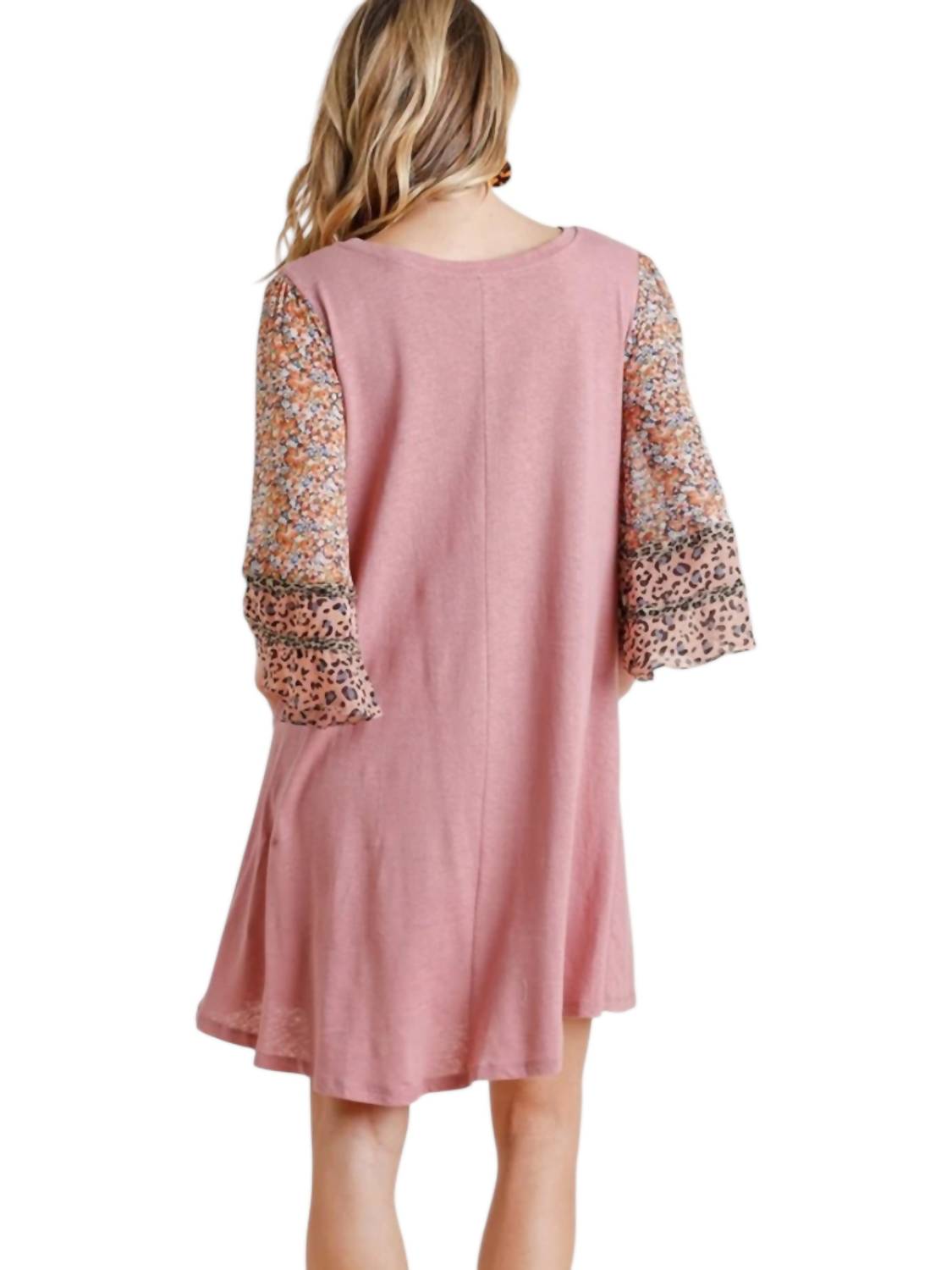 Umgee - Mixed Print Bell Sleeve Dress