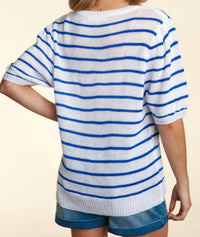 Haptics - America Puffy Embroidery Stripe Top
