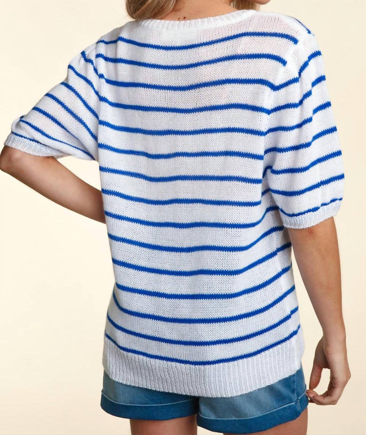 Haptics - America Puffy Embroidery Stripe Top