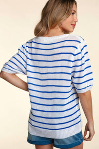 Haptics - America Puffy Embroidery Stripe Top