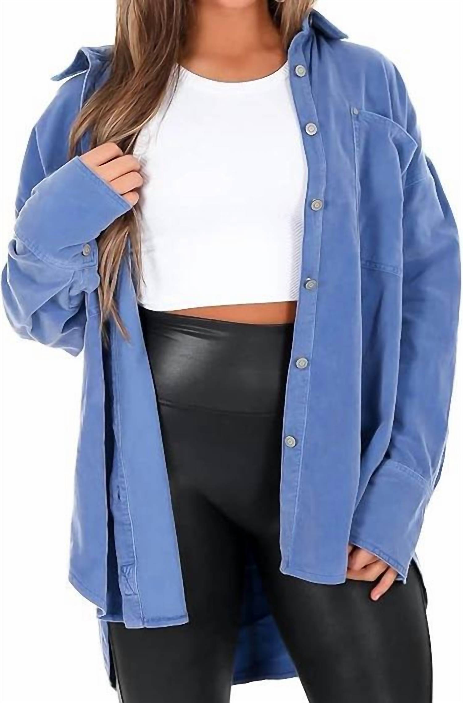 Free People - Baby Cord Button Down Shirt Jacket