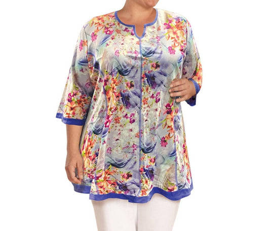 On The Plus Side - Notched V-Neck Anaise Tunic - Plus