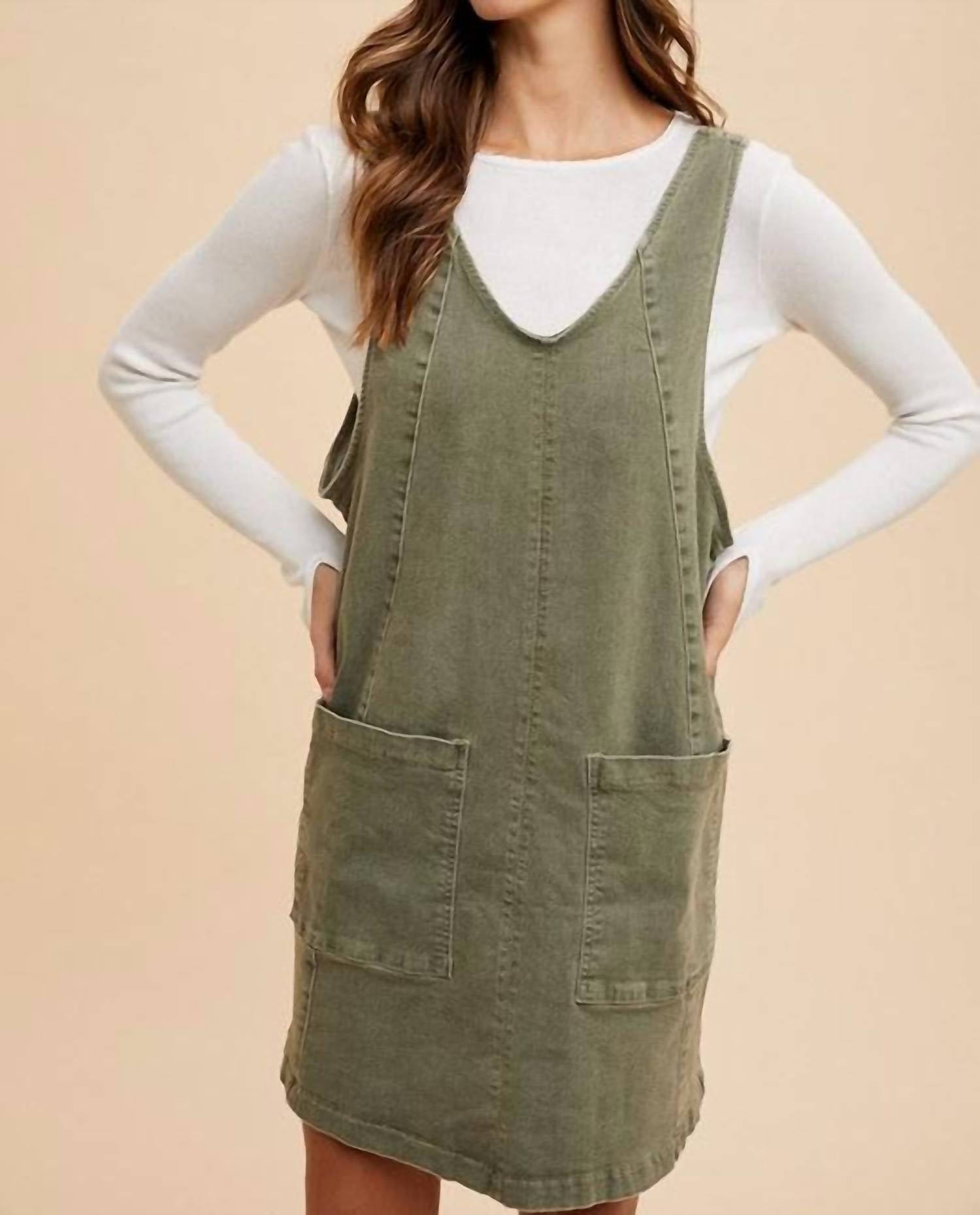 AnnieWear Lolly Denim Mini Dress in green - women's dress - alternate view
