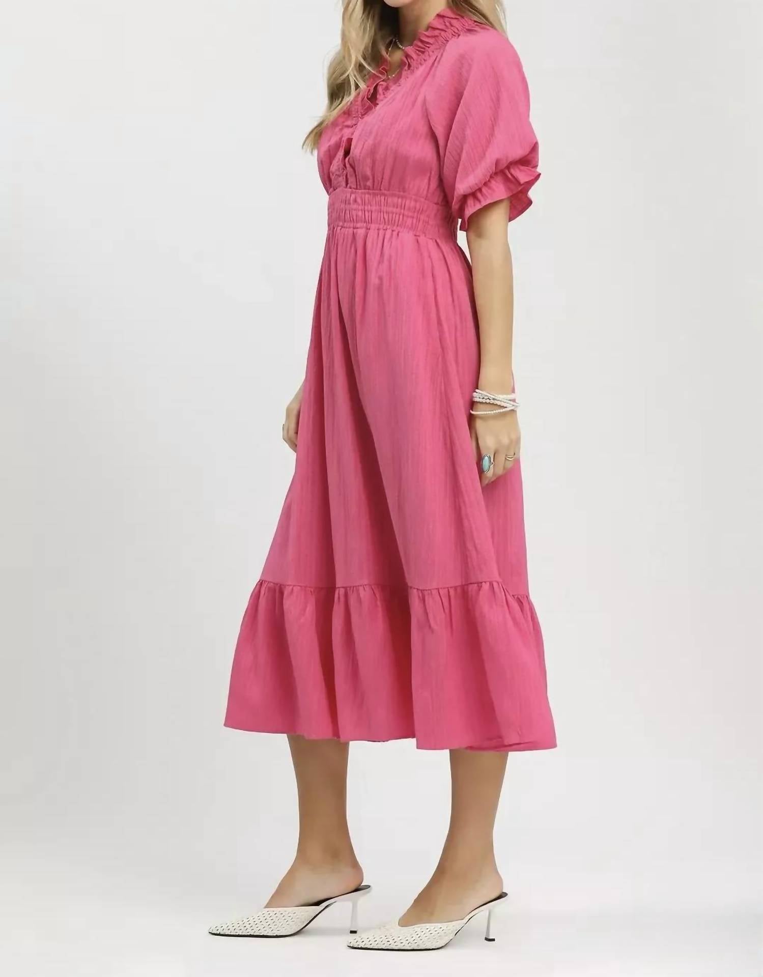 Umgee - Puffed Sleeve Midi Dress