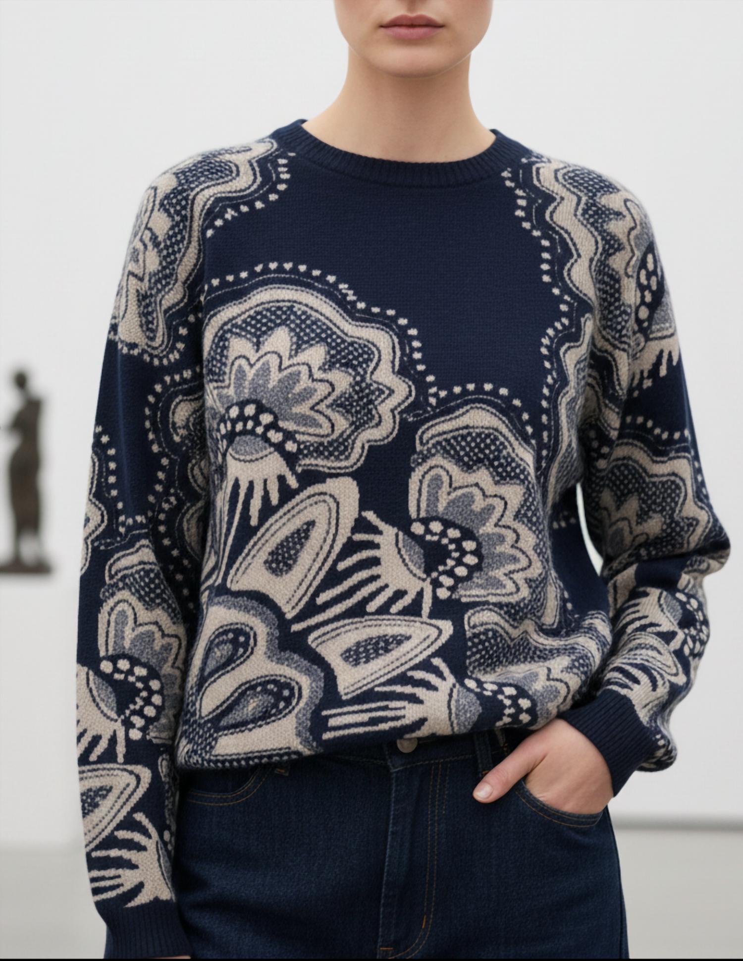 Jumper1234 - Doily Crew Neck Sweater Top