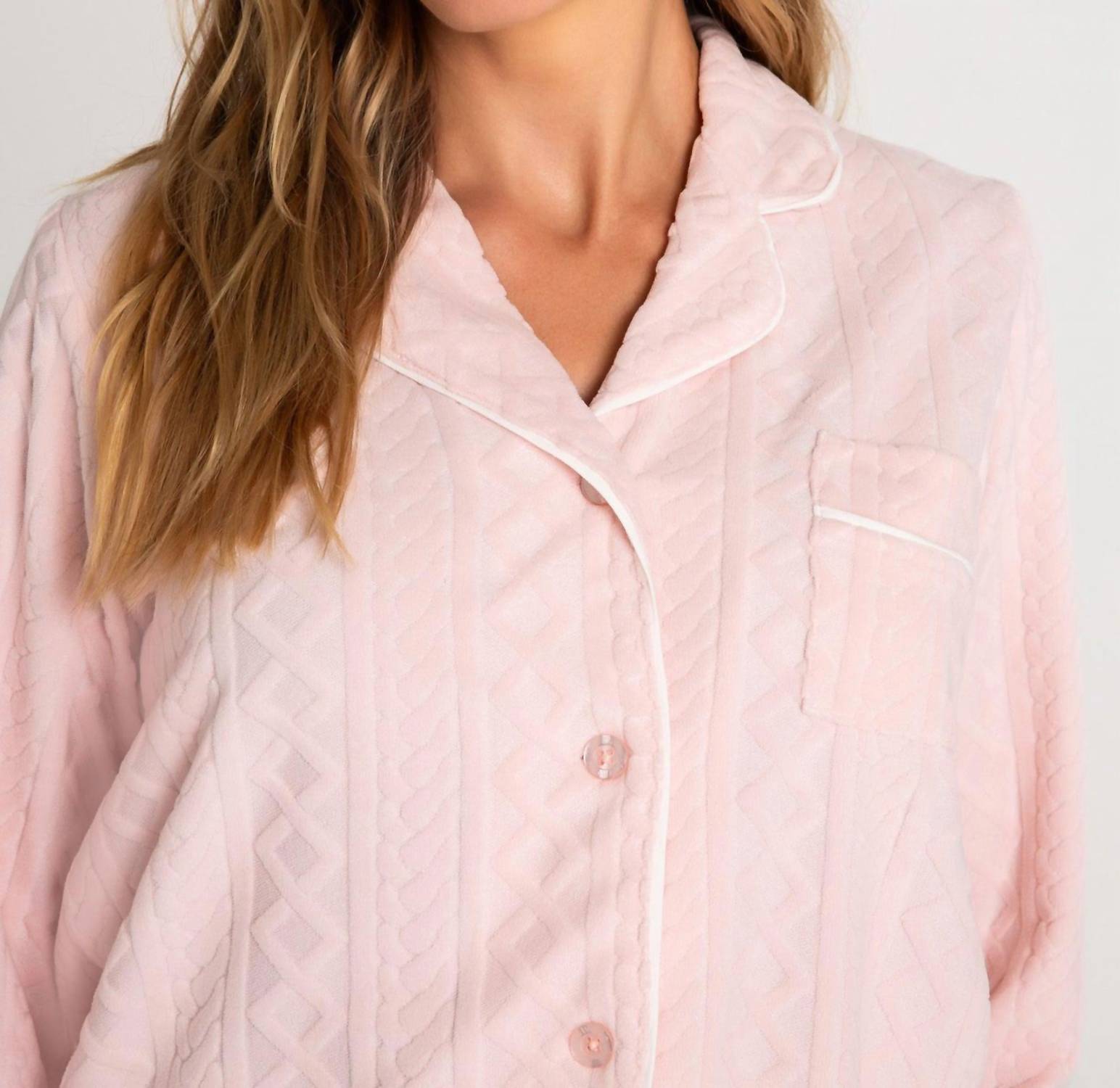 PJ Salvage Very Terry Cable Button Up Top in pink tint - women's intimate - view 4