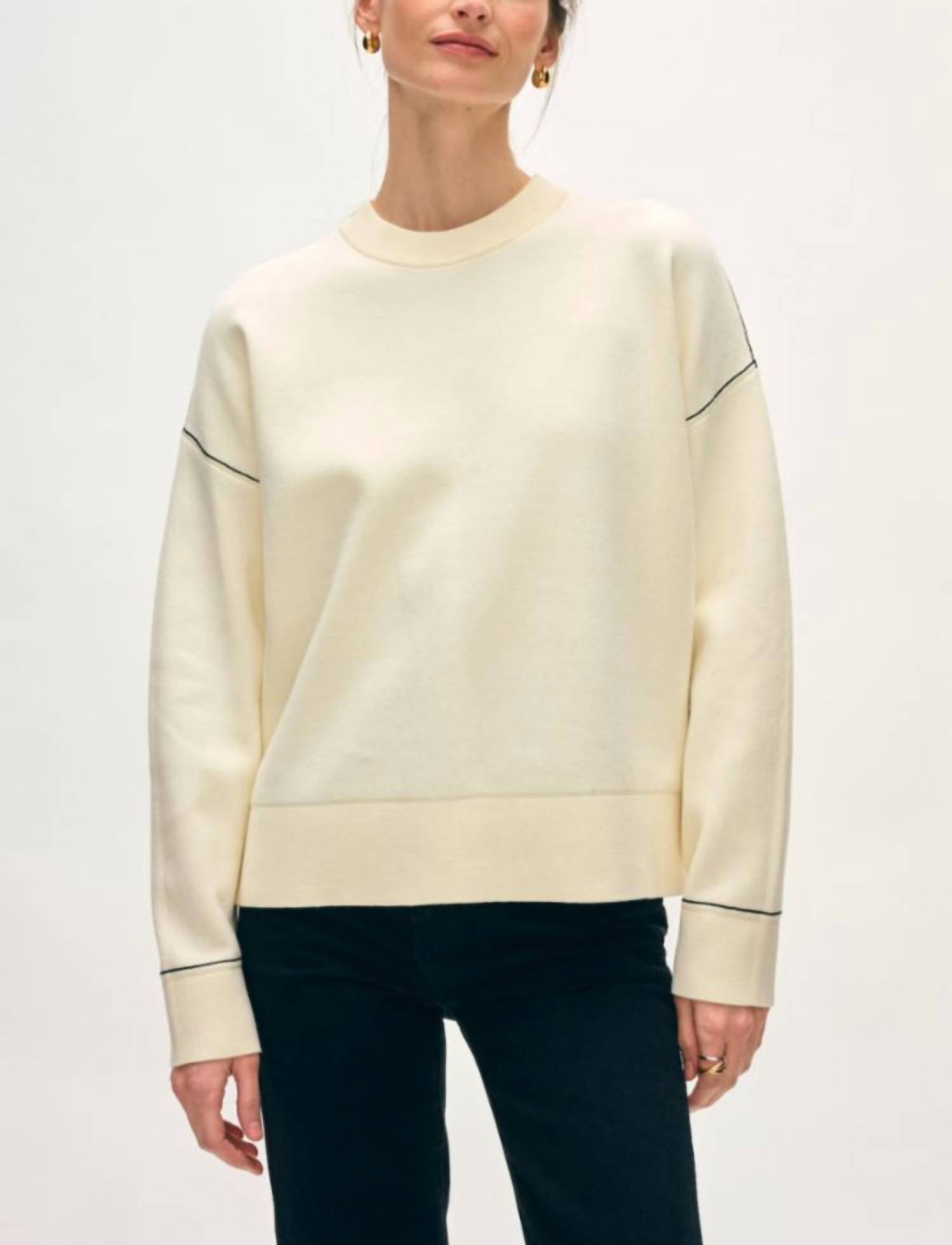 White + Warren Soft Cotton Crewneck Sweater in cream - women's sweater