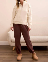 Tribal - Farren French Terry Stitch-accent Zip Funnel Neck Sweater