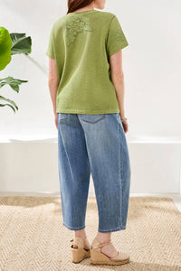 Tribal - Crew Neck Embroidery Applique T-shirt