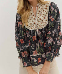 Entro - Floral Yoke Long Sleeved Top