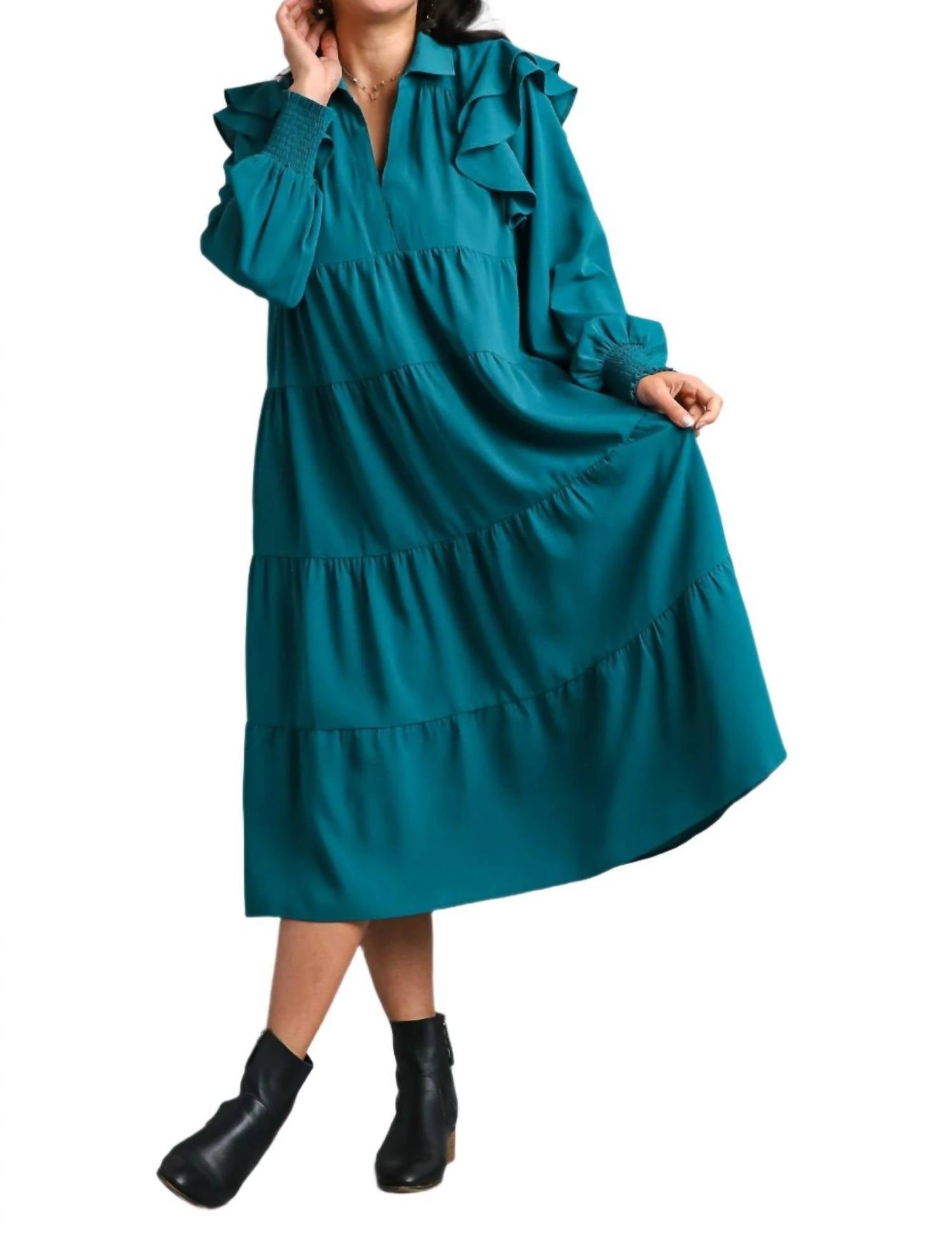 Umgee - Ruffle Long Sleeve Tiered Maxi Dress