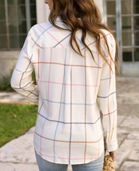 Grace and Lace Windowpane Button Up Top in multi - women's blouse - detail view