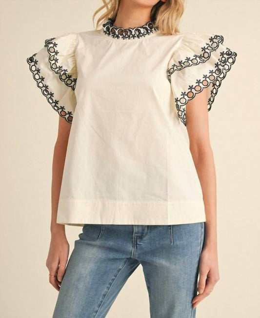 Jodifl - Flutter Sleeve Top With Lace Trim