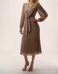 Joseph Ribkoff - Waist Tie Puff Sleeve Pleated Midi Dress