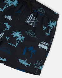 Deux Par Deux - Boy's Printed Beach Swim Trunks