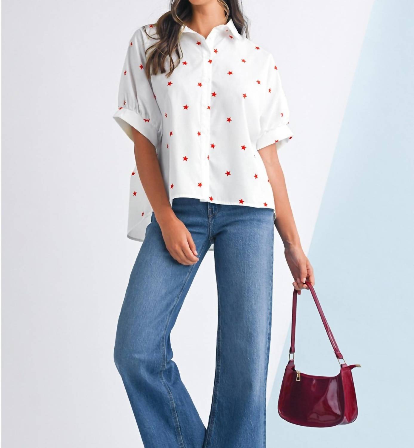 Shewin - Stars Puff Sleeve Loose Shirt