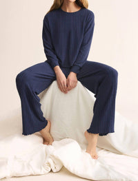 Z Supply Elfie Rib Top in blue sapphire - women's long sleeve top - view 4