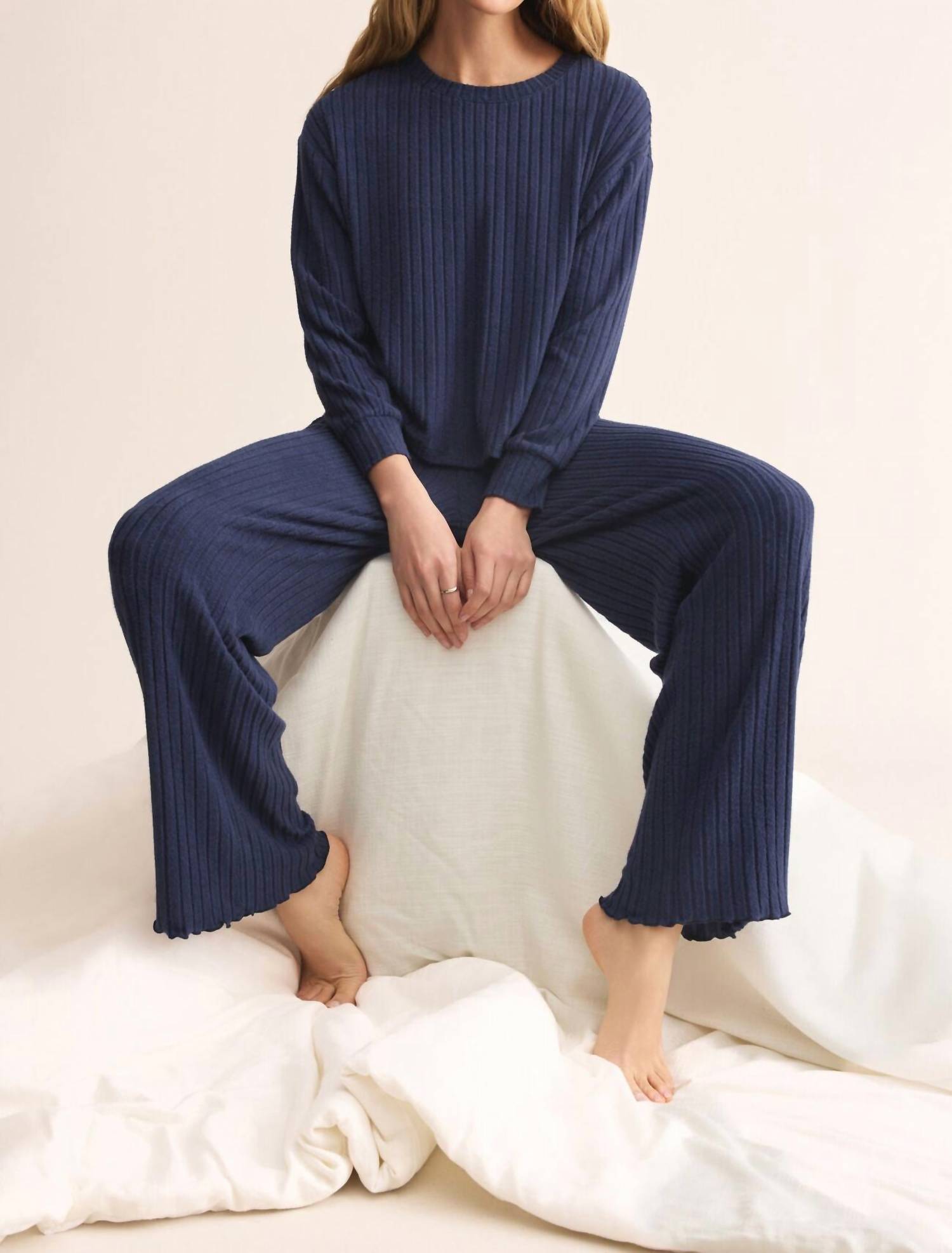 Z Supply Elfie Rib Top in blue sapphire - women's long sleeve top - view 4