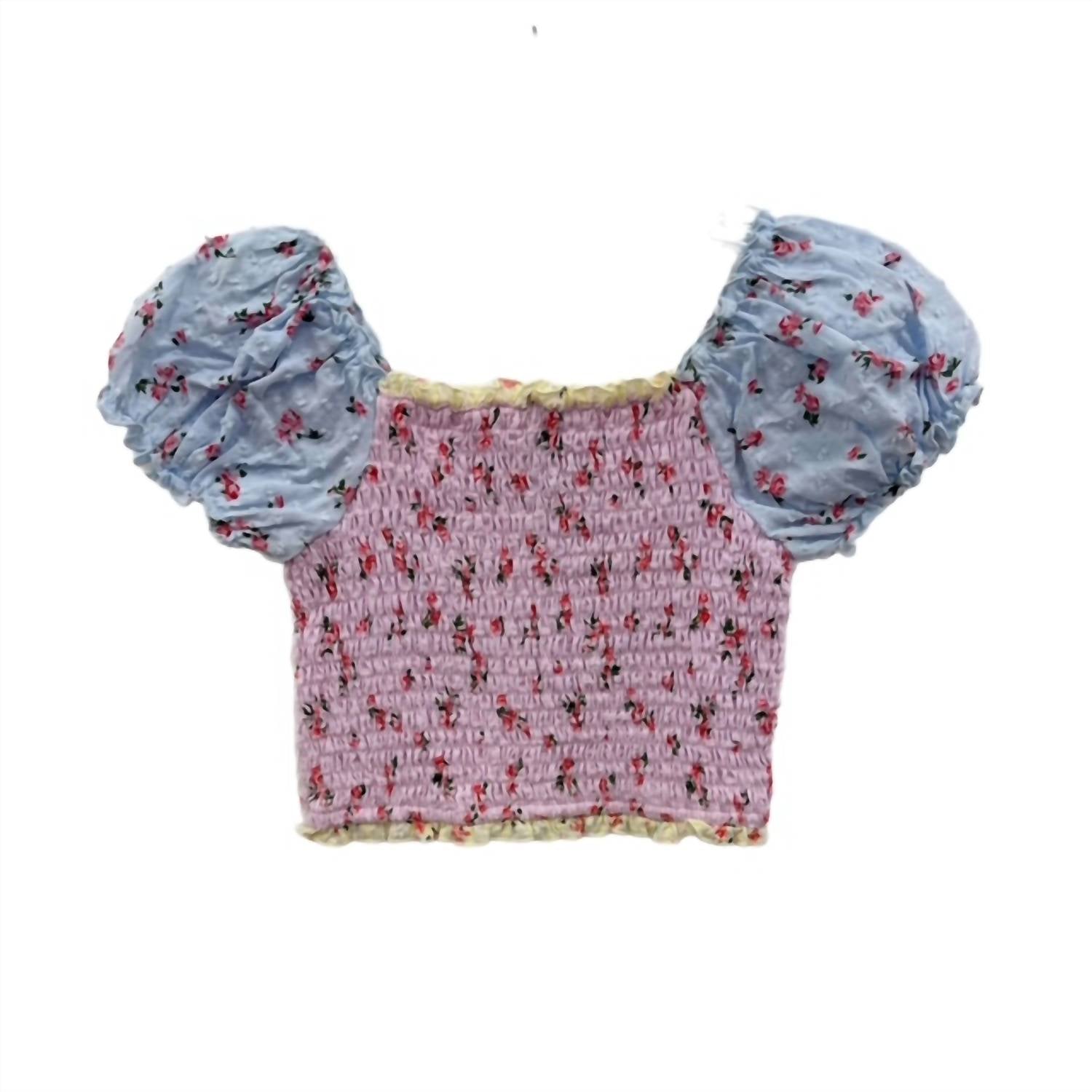 flowers by zoe Girl's Floral Short Sleeve Top in pink eyelet - kids' t-shirt