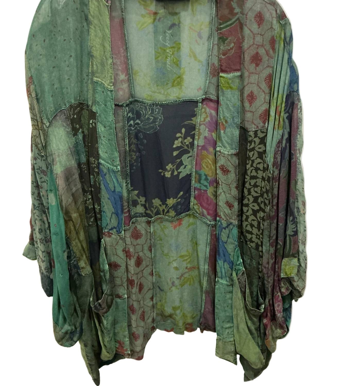 Young Threads Women's Multi Print Kimono in basil - women's scarf