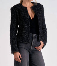 ELAN Structured Long Sleeve Jacket in black silver - women's jacket - detail view