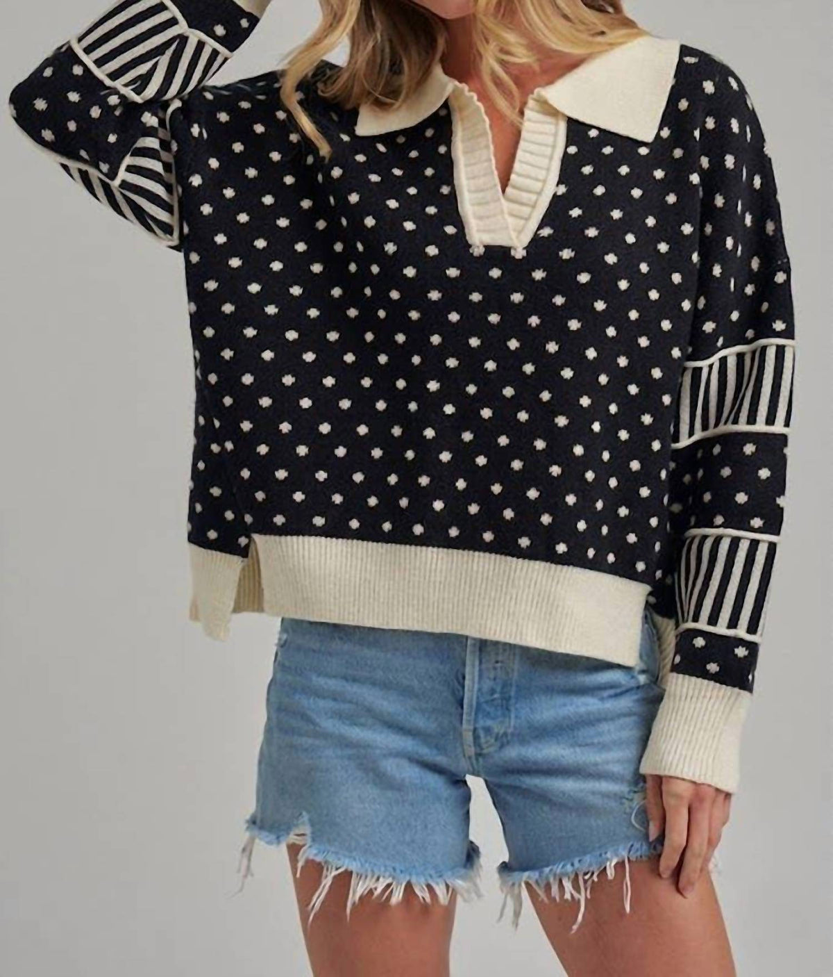Bon - Just For Fun Polka Dot Collar Sweater