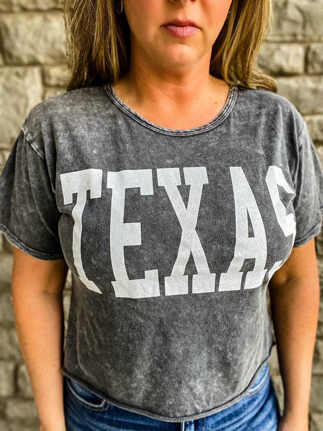 BUCKETLIST Texas Cropped Tee in grey - women's t-shirt - alternate view