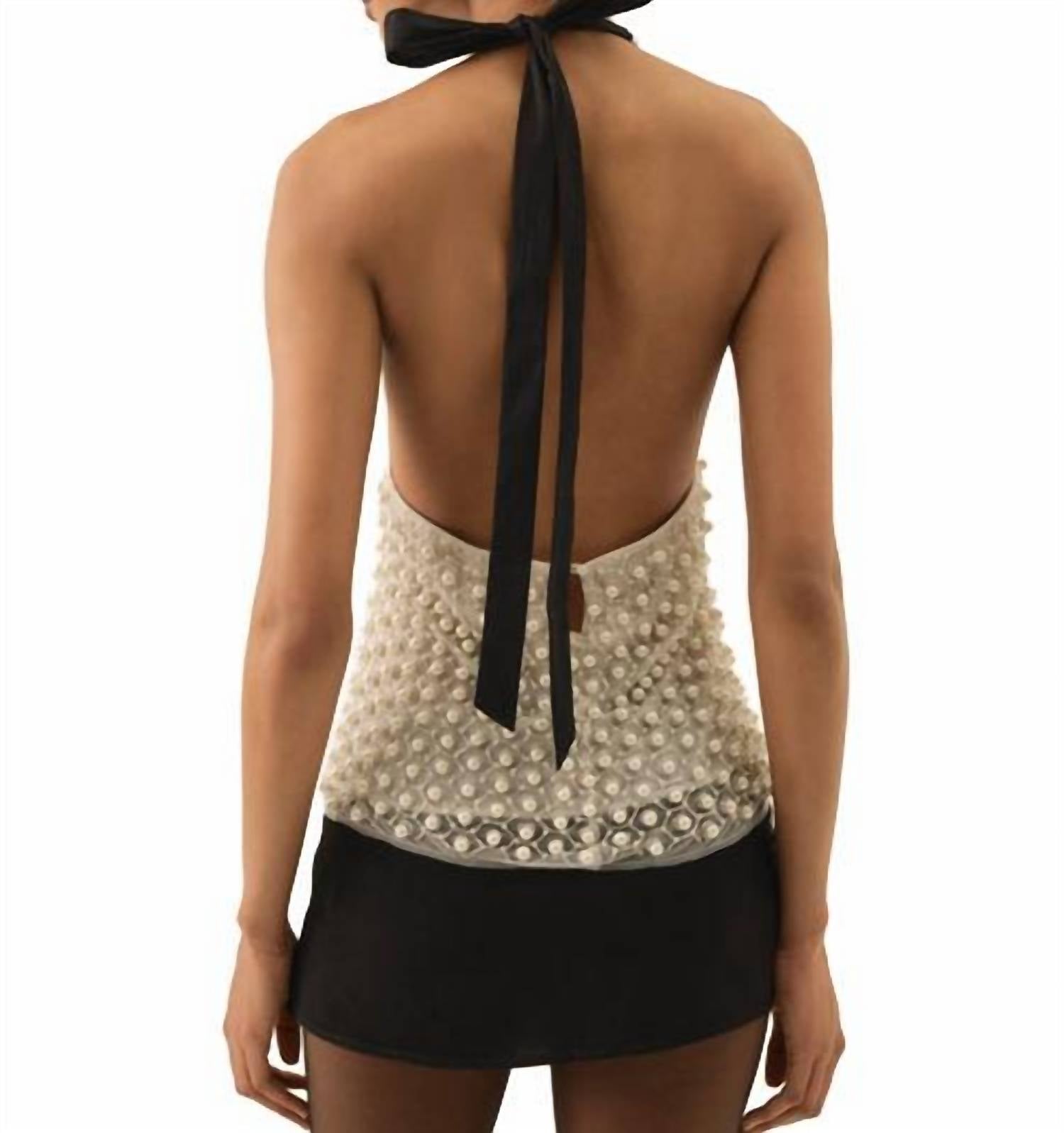 For Love & Lemons - Pearly Bow Halter Top