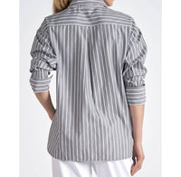ELAN Long Sleeve Smock Shirt in grey white stripe - women's shirt - alternate view