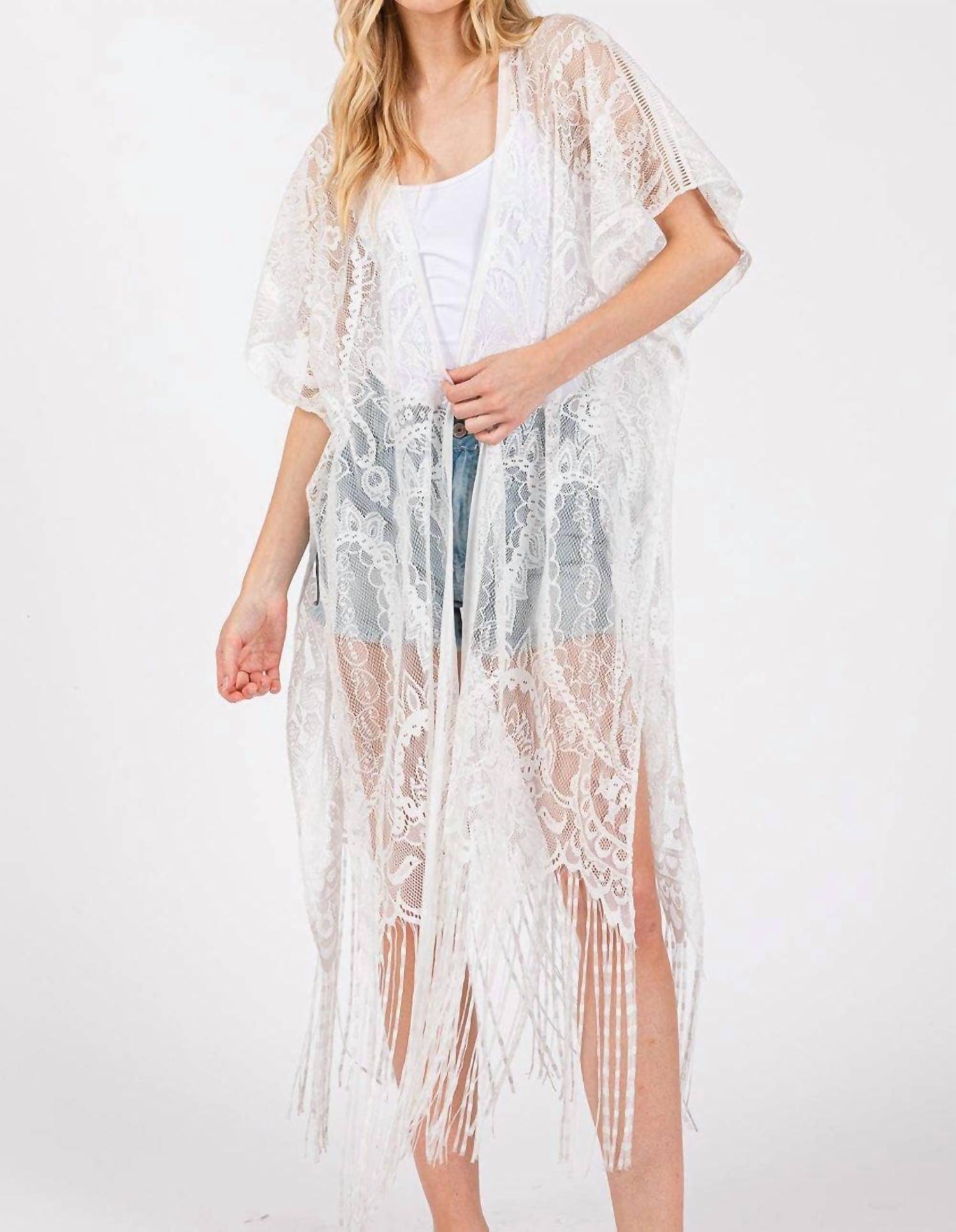 Mimi Wholesale - Elegant Lace Fringe Kimono