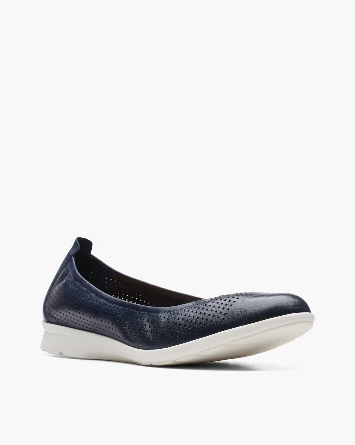 Clarks Women's Jenette Ease Ballet Flat in navy leather - women's flats - detail view