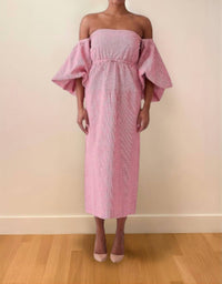 Rosie Assoulin Balloon Sleeve Midi Dress in red gingham - women's dress