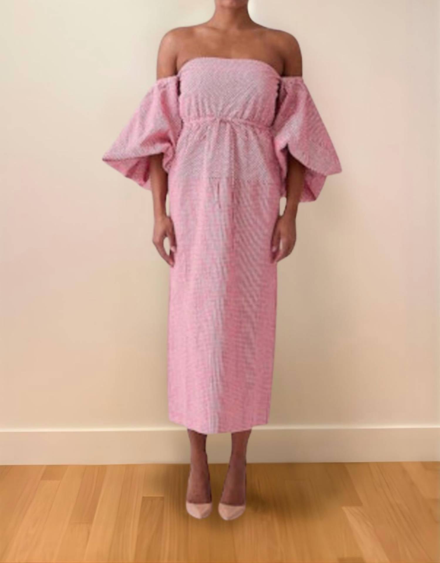 Rosie Assoulin Balloon Sleeve Midi Dress in red gingham - women's dress