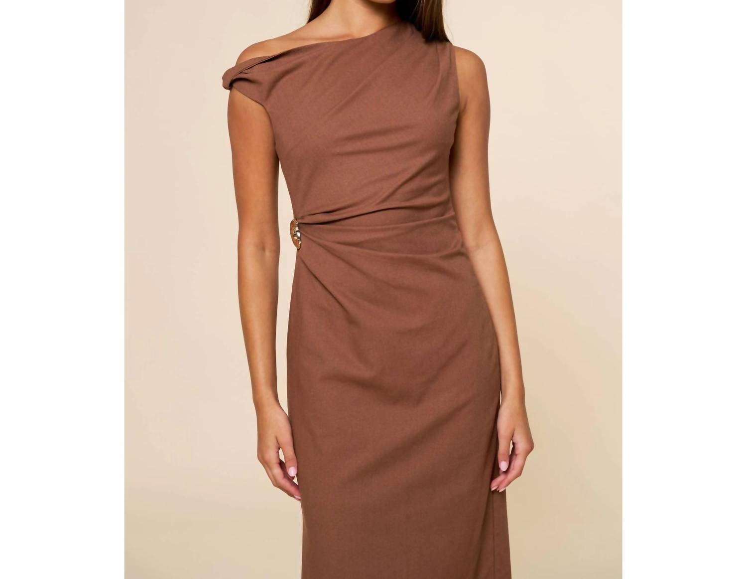Lalavon - Asymmetrical Midi Dress With Golden Charm