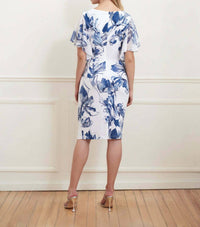Joseph Ribkoff Floral Wrap Dress in blue multi - women's dress - detail view